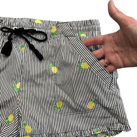 Jolt Stripe Pineapple Ruffle Shorts Black White Stripe Womens Large Drawstring - Picture 5 of 14